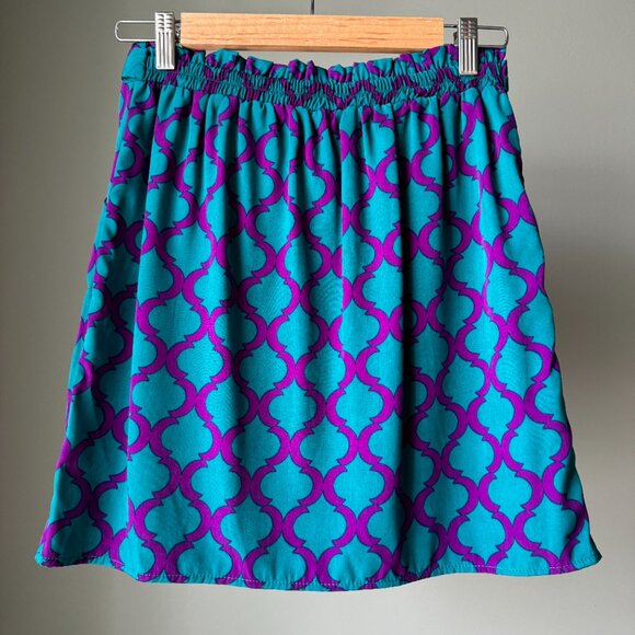 Purple & Teal Geometric Print Mini Skirt Tie Waist - Picture 11 of 15